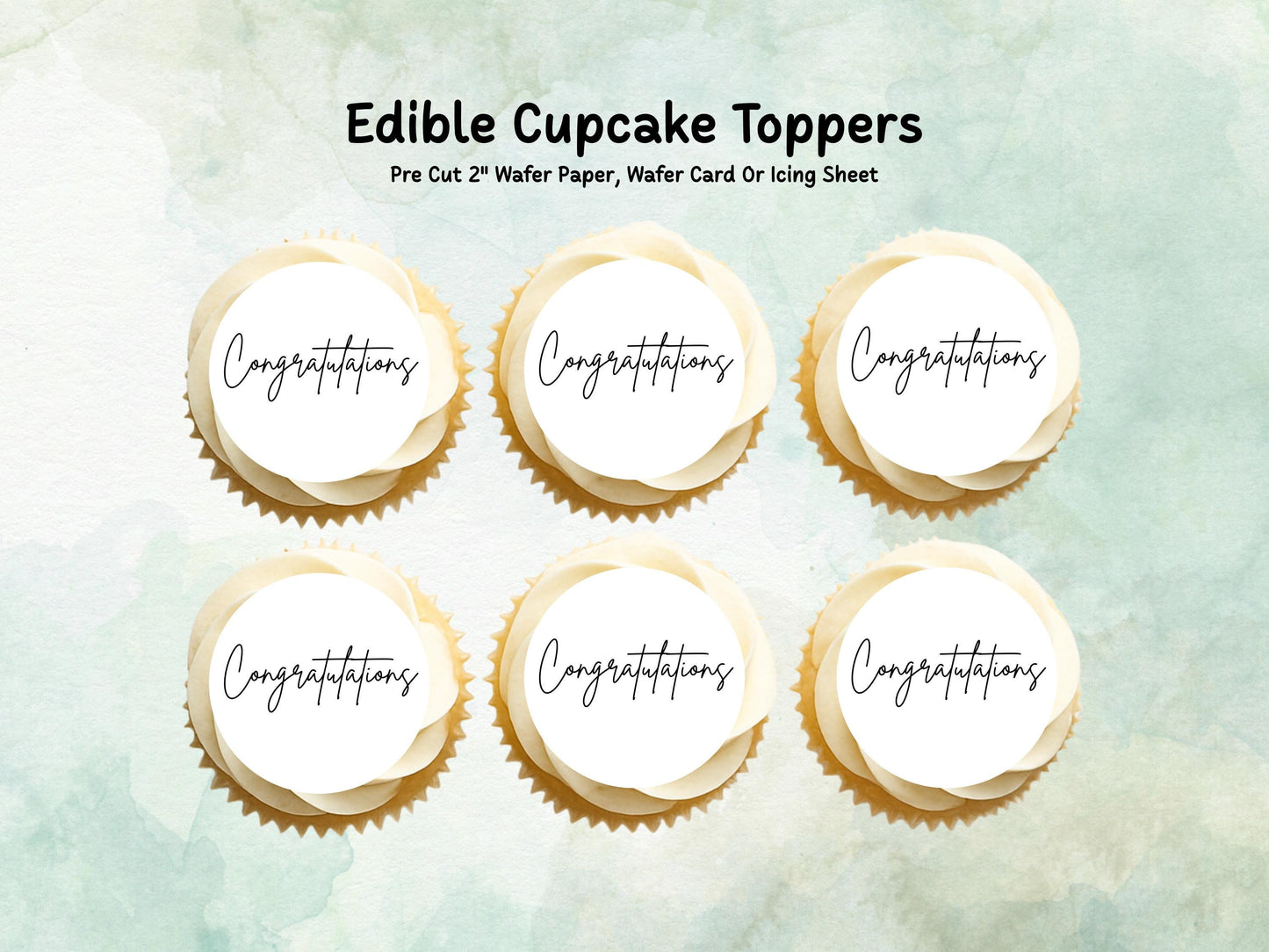 Congratulations Edible Cupcake Toppers 12 x 2" – Pre cut Wafer Paper, Card or Icing Sheet, Engagement Cake Topper, Well Done Cake Topper