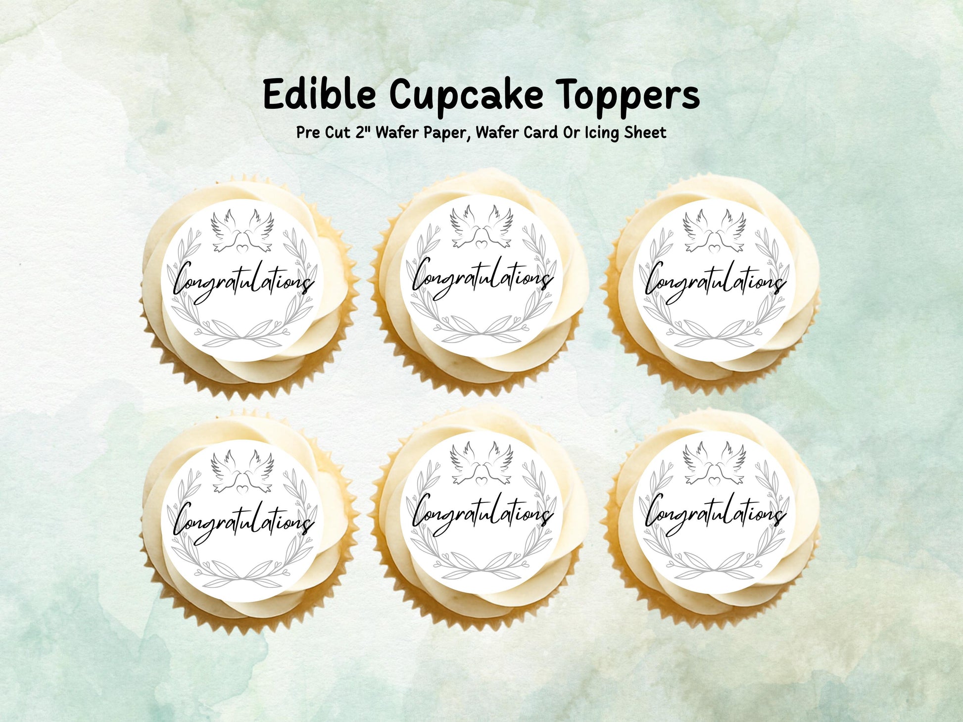 Congratulations Edible Cupcake Toppers 12 x 2" – Pre cut Wafer Paper, Card or Icing Sheet, Engagement Cake Topper, Well Done Cake Topper