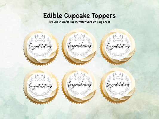 Congratulations Edible Cupcake Toppers 12 x 2" – Pre cut Wafer Paper, Card or Icing Sheet, Engagement Cake Topper, Well Done Cake Topper
