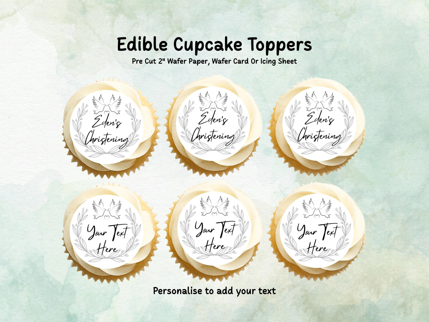 Personalised Edible Cupcake Toppers 12 x 2" – Pre cut Wafer Paper, Card or Icing Sheet, Christening Cake Topper, Baptism Cake Topper