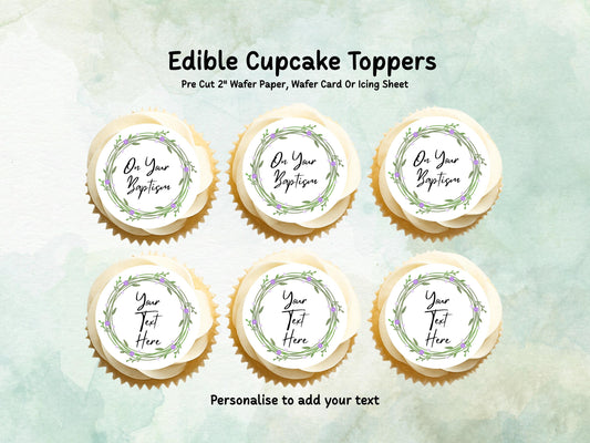 Personalised Edible Cupcake Toppers 12 x 2" – Pre cut Wafer Paper, Card or Icing Sheet, Christening Cake Topper, Baptism Cake Topper