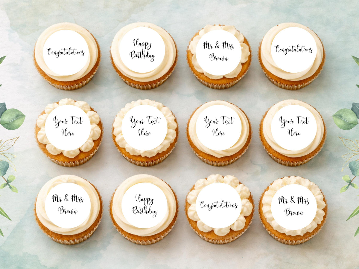Personalized Edible Cupcake Toppers – Wedding and Birthday Cake Decorations