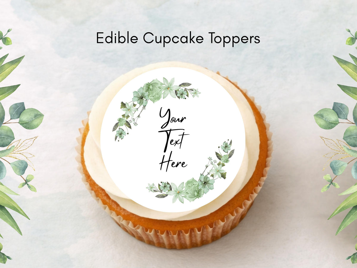 Personalized Floral Edible Cupcake Toppers – Wedding, Birthday Cake Decorations