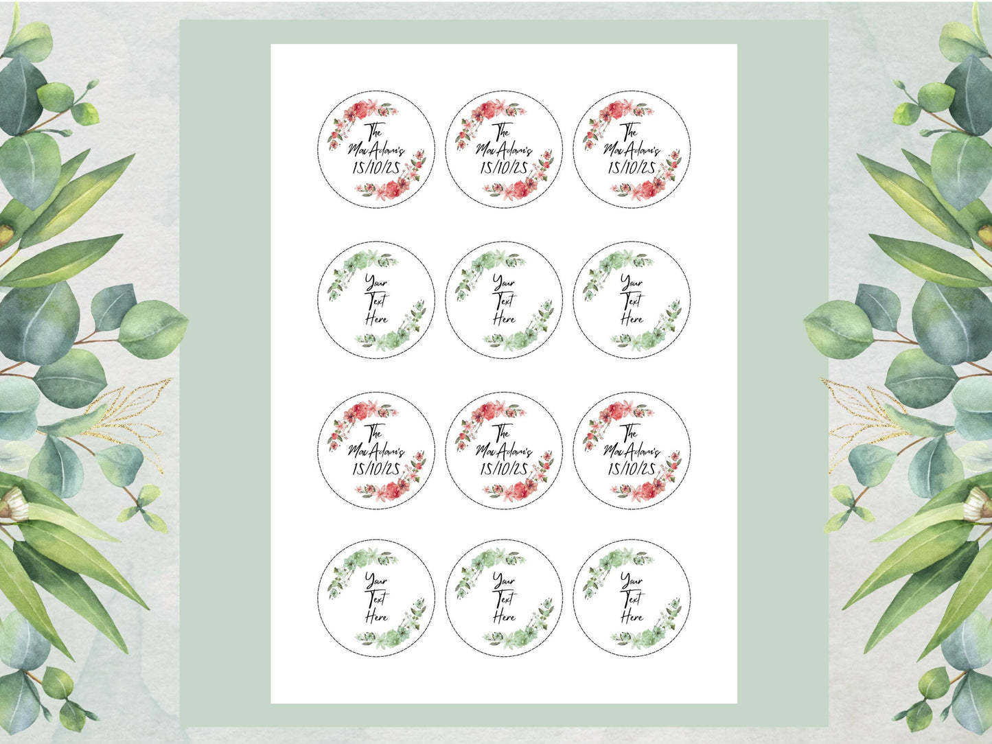 Personalized Floral Edible Cupcake Toppers – Wedding, Birthday (Pre-cut)