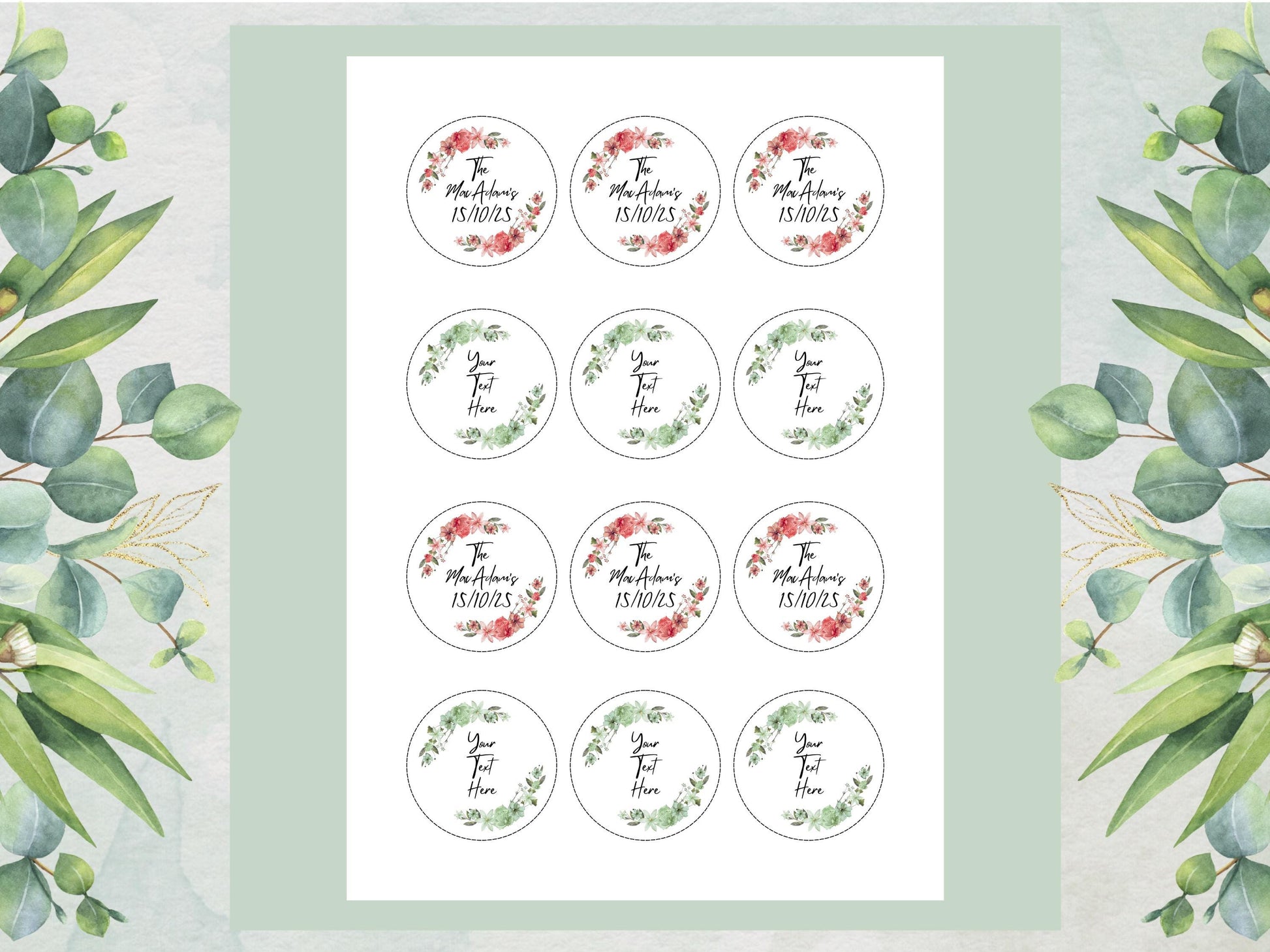 Personalized Floral Edible Cupcake Toppers – Wedding, Birthday (Pre-cut)