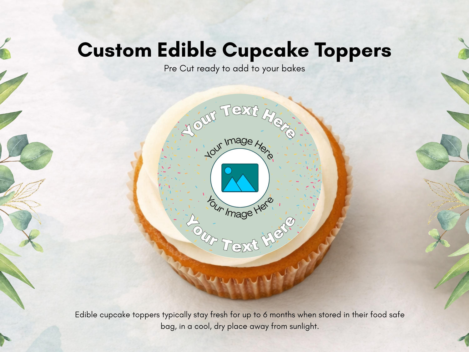 Personalised Edible Cake & Cupcake Toppers, Custom Image and Text Topper