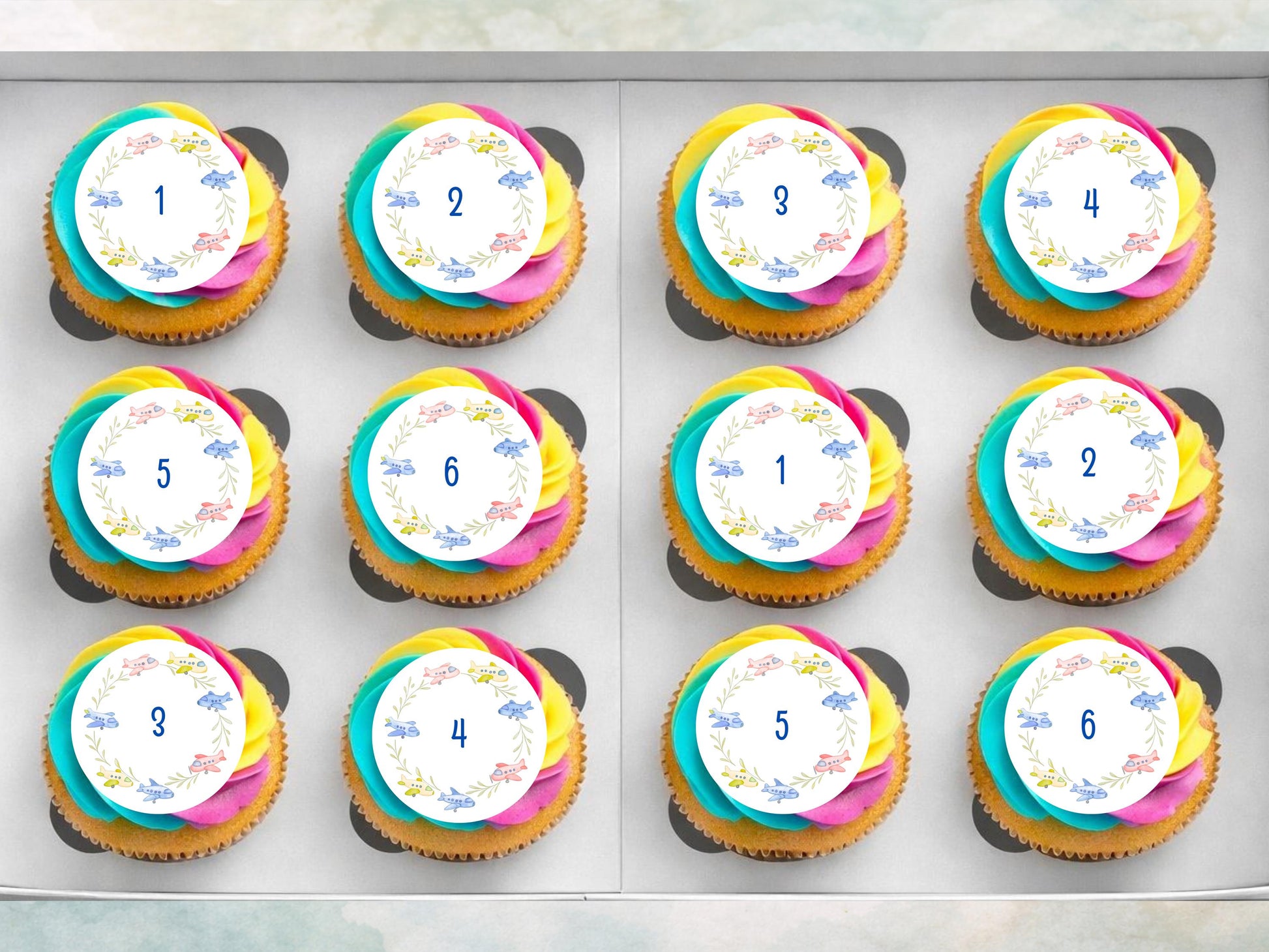 Custom Airplane Birthday Cupcake Toppers: Edible Wafer Paper, Card, or Icing sheet (12 x 2")