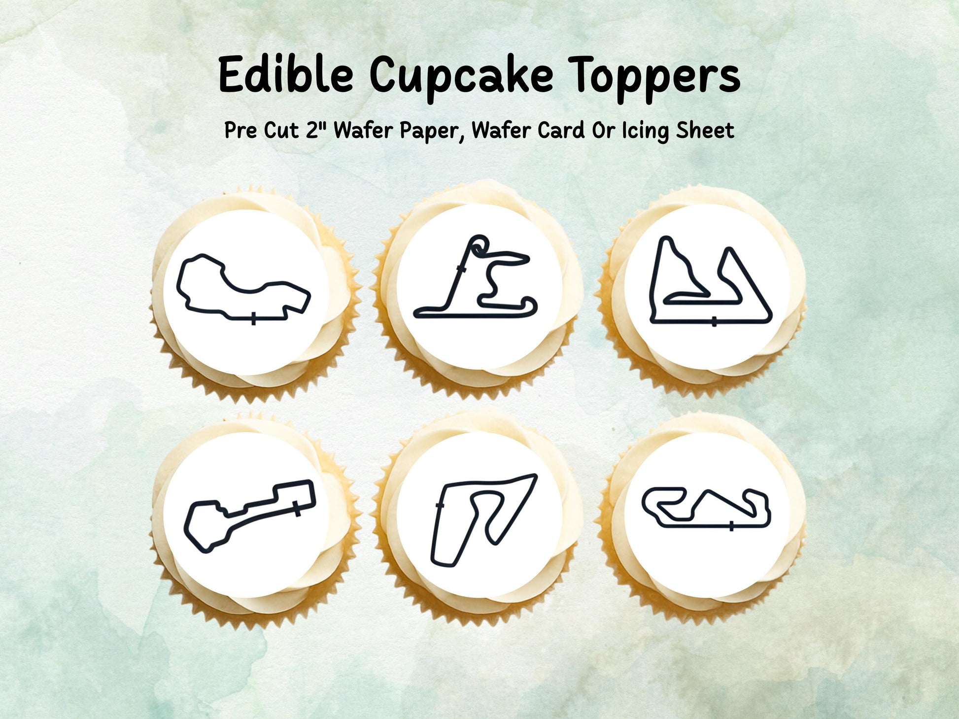 Racing Track Edible Cupcake Toppers – Race Car Party (Wafer Paper, Card or Icing Sheet)