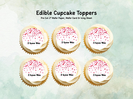 I Love You Edible Cupcake Toppers 12 x 2", Valentine's Day Cake Toppers