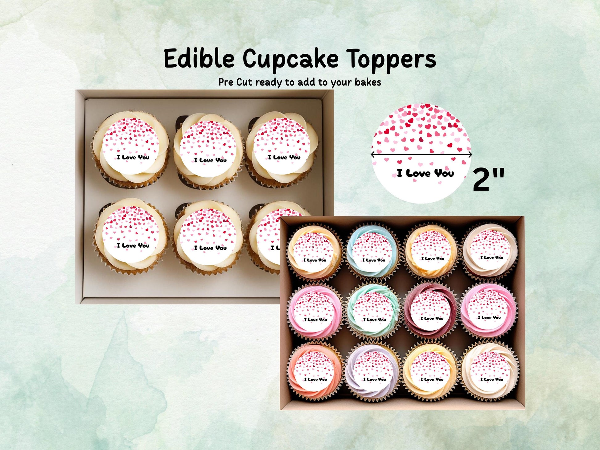 I Love You Edible Cupcake Toppers 12 x 2", Valentine's Day Cake Toppers