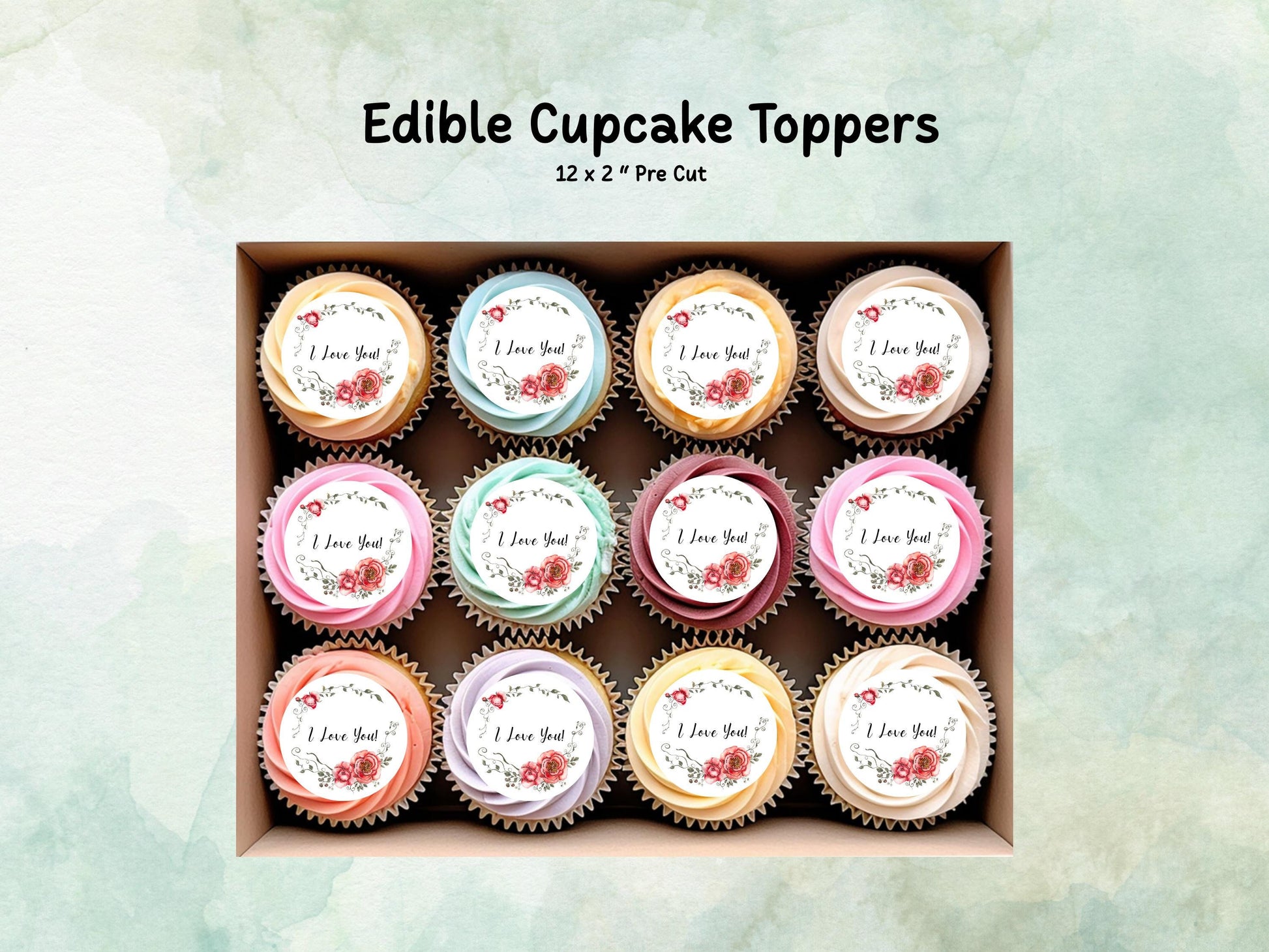 I Love You Edible Cupcake Toppers 12 x 2", Valentine's Day Cake Toppers