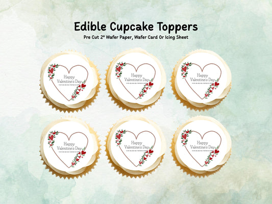Happy Valentines Day Edible Cupcake Toppers 12 x 2"