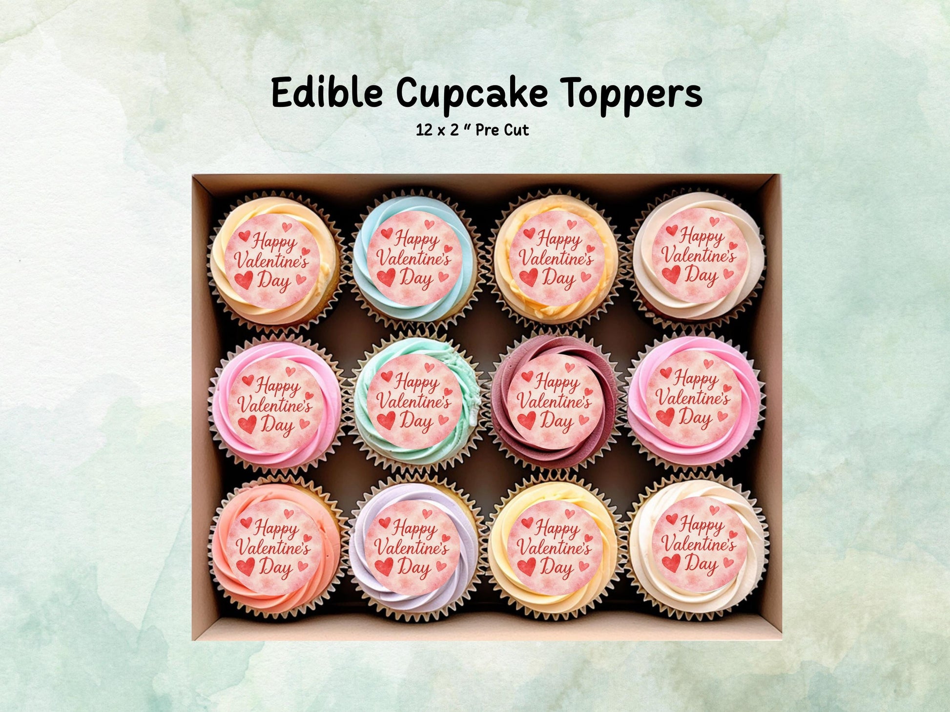 Happy Valentines Day Edible Cupcake Toppers 12 x 2"