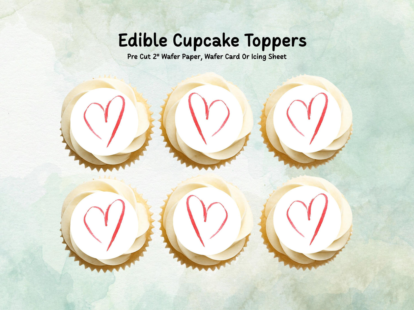 Love Heart Edible Cupcake Toppers 12 x 2", Valentines Cake Topper