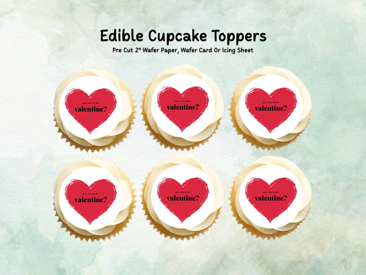 Heart Valentines Day Edible Cupcake Toppers, Will You Be My Valentine Toppers