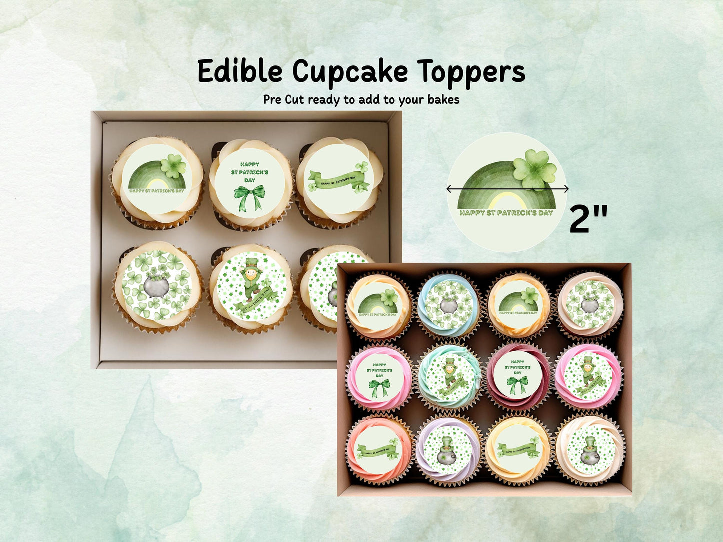 St Patrick's Day Edible Cupcake Toppers 12 x 2"