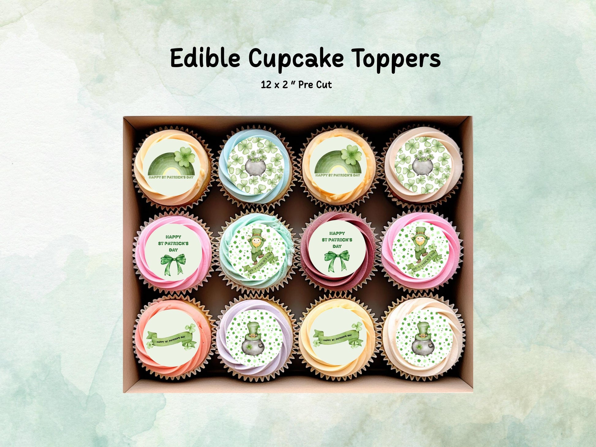 St Patrick's Day Edible Cupcake Toppers 12 x 2"