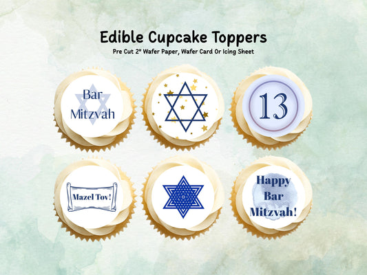 Bar Mitzvah Edible Cupcake Toppers 12 x 2"– Pre cut Wafer Paper, Card or Icing Sheet