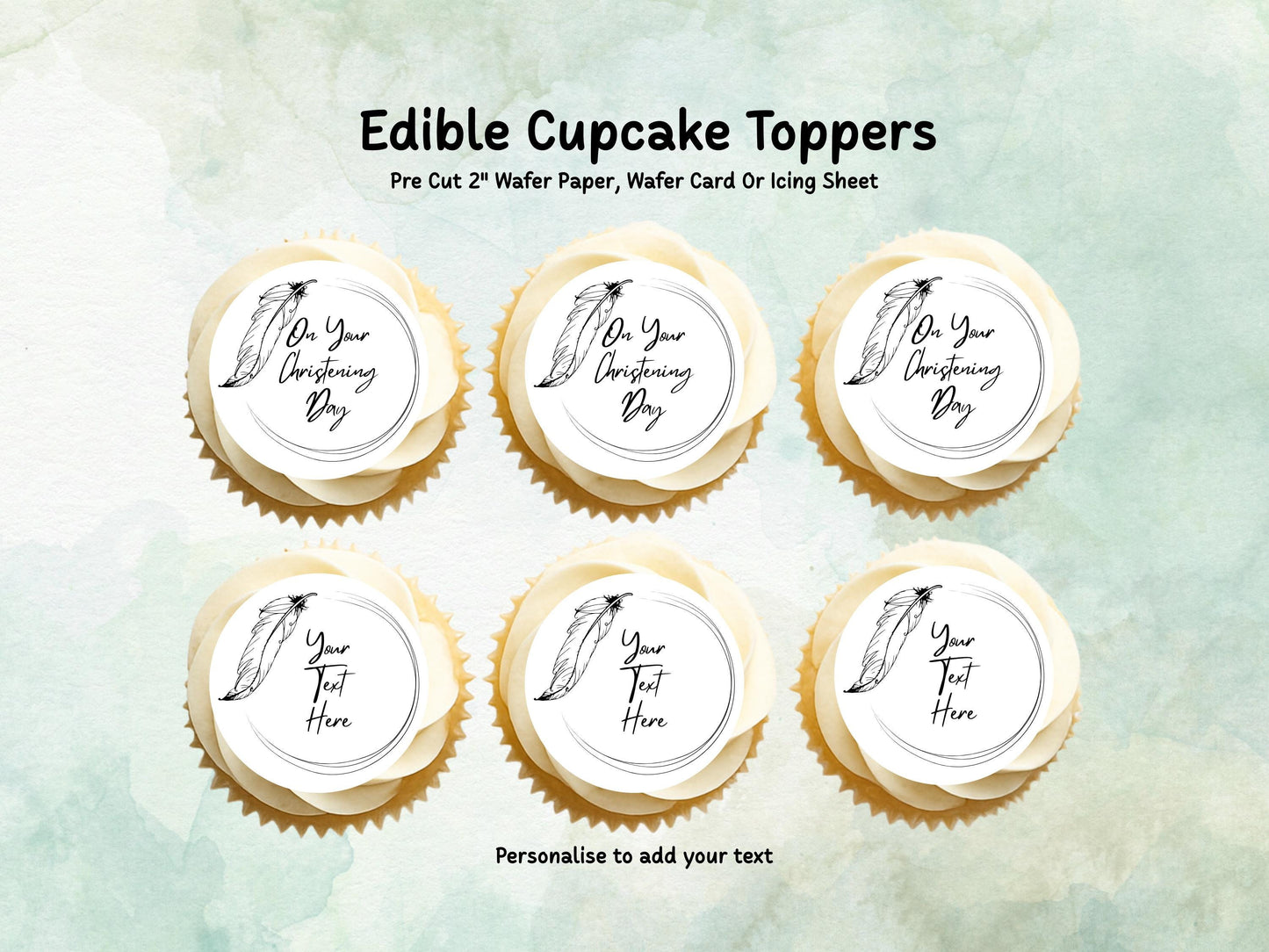 Personalised Edible Cupcake Toppers 12 x 2" – Pre cut Wafer Paper, Card or Icing Sheet, Christening Cake Topper, Baptism Cake Topper