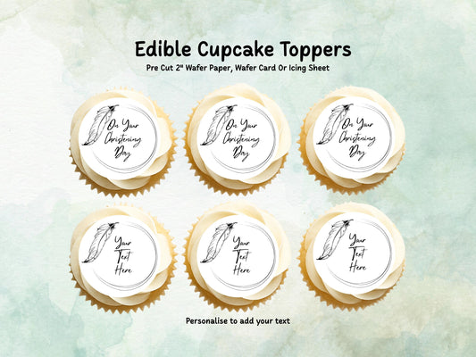 Personalised Edible Cupcake Toppers 12 x 2" – Pre cut Wafer Paper, Card or Icing Sheet, Christening Cake Topper, Baptism Cake Topper