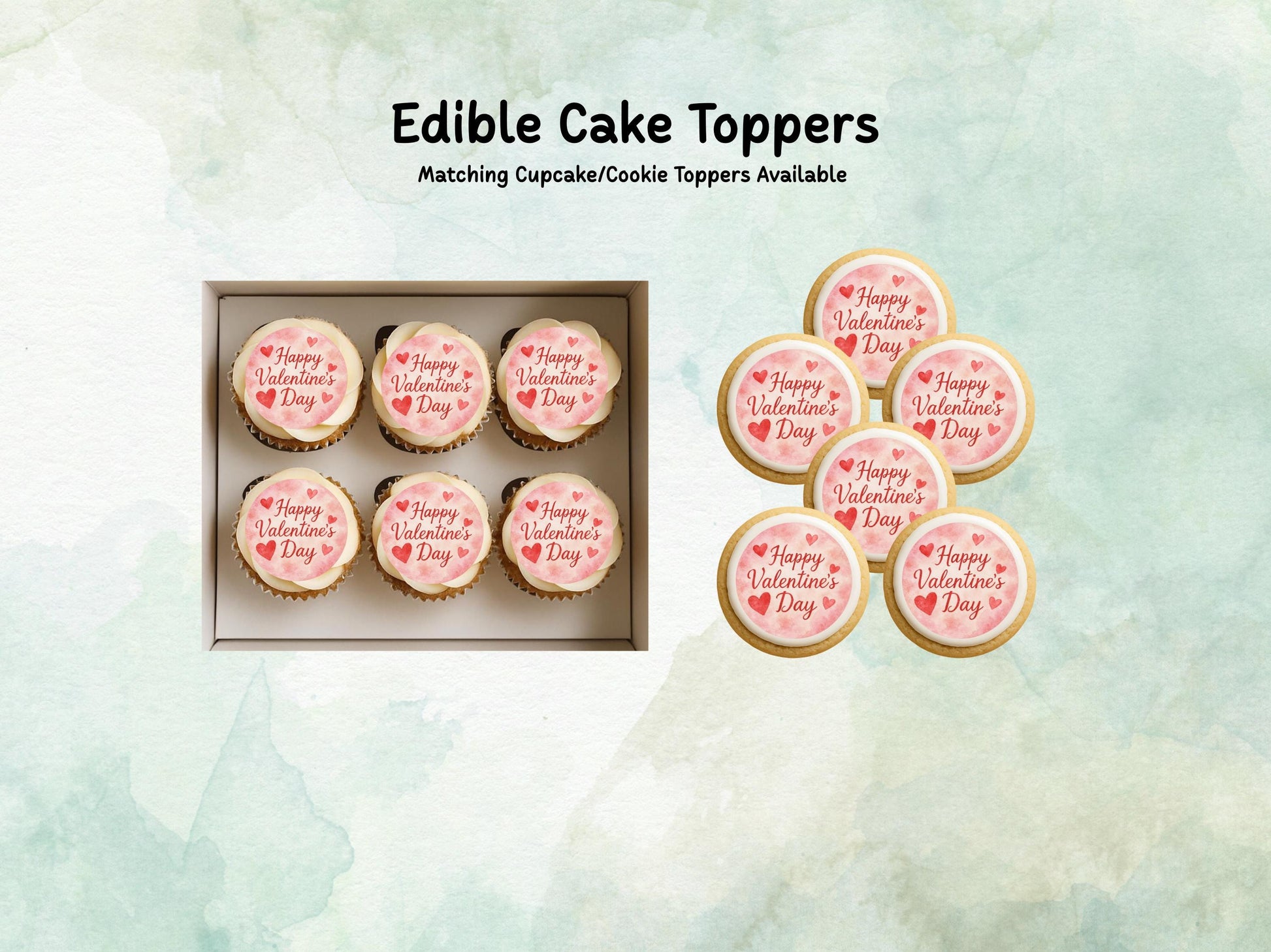 Happy Valentine's Day Edible Cake Topper, Heart Cake Decoration