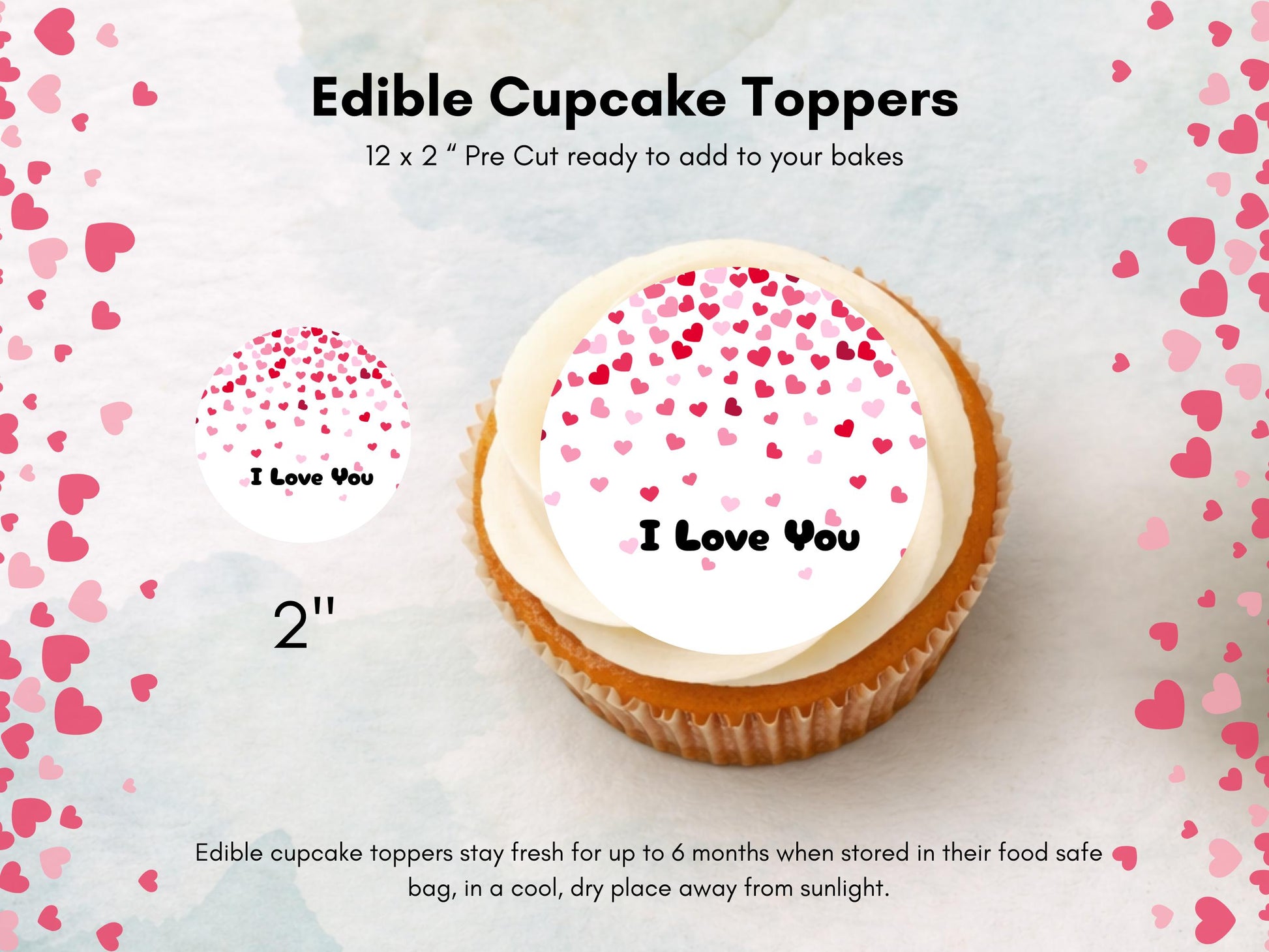 I Love You Edible Cupcake Toppers 12 x 2", Valentine's Day Cake Toppers