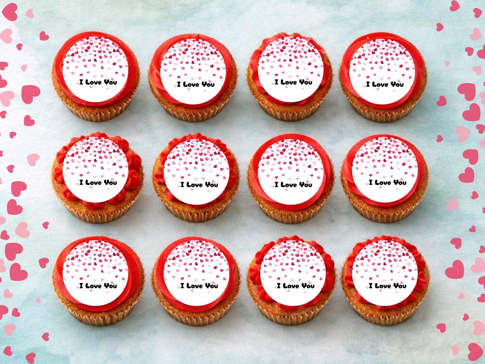I Love You Edible Cupcake Toppers 12 x 2", Valentine's Day Cake Toppers