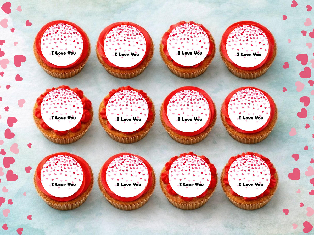 I Love You Edible Cupcake Toppers 12 x 2", Valentine's Day Cake Toppers