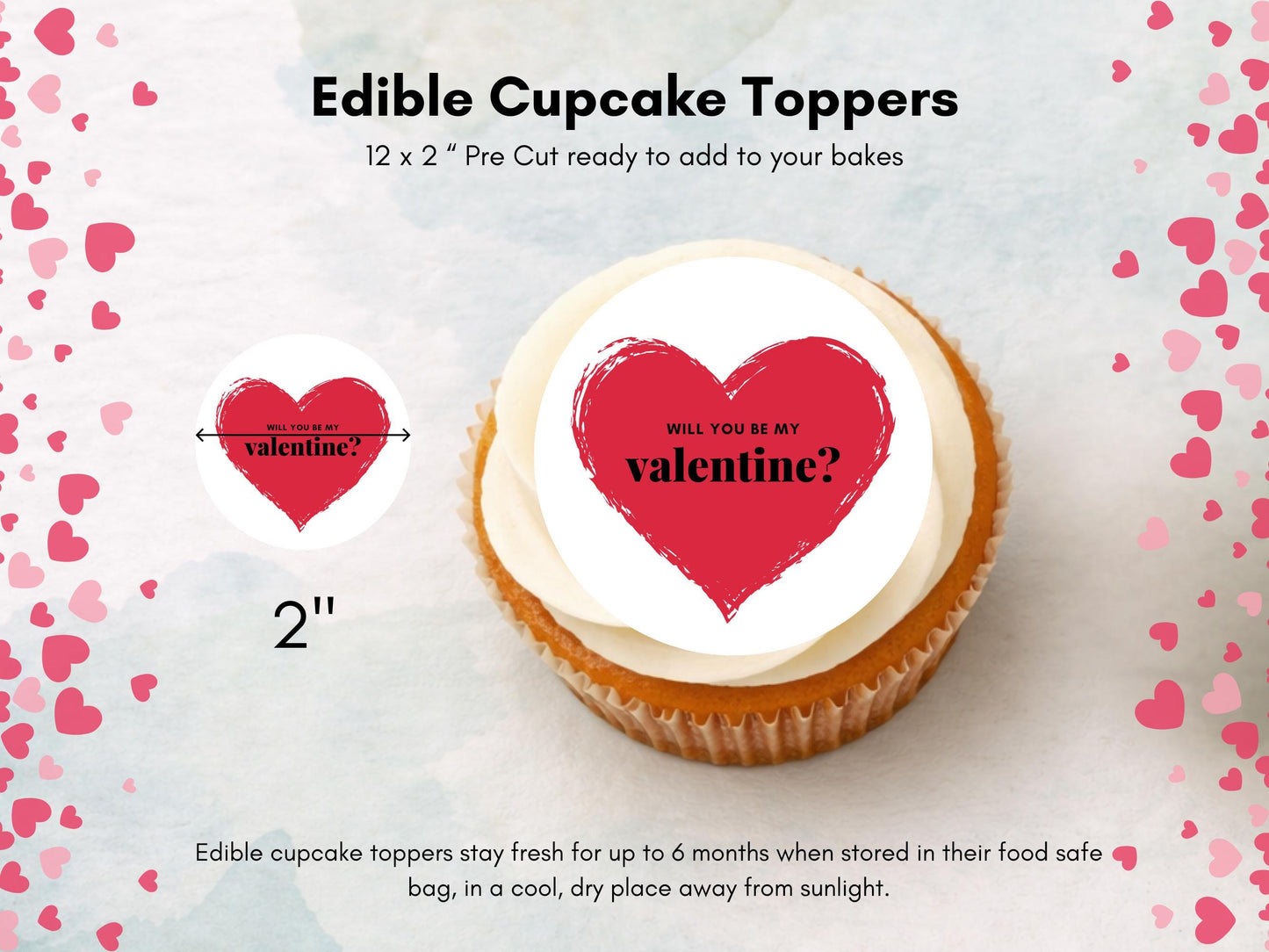 Heart Valentines Day Edible Cupcake Toppers, Will You Be My Valentine Toppers