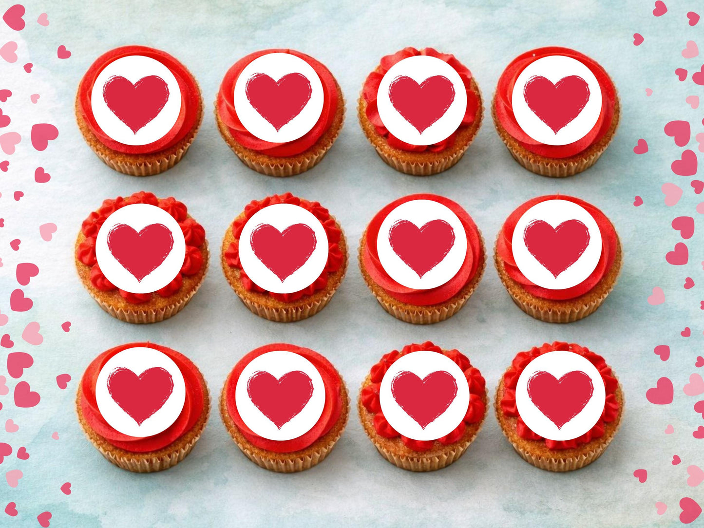 Love Heart Edible Cupcake Toppers 12 x 2", Valentines Cake Topper
