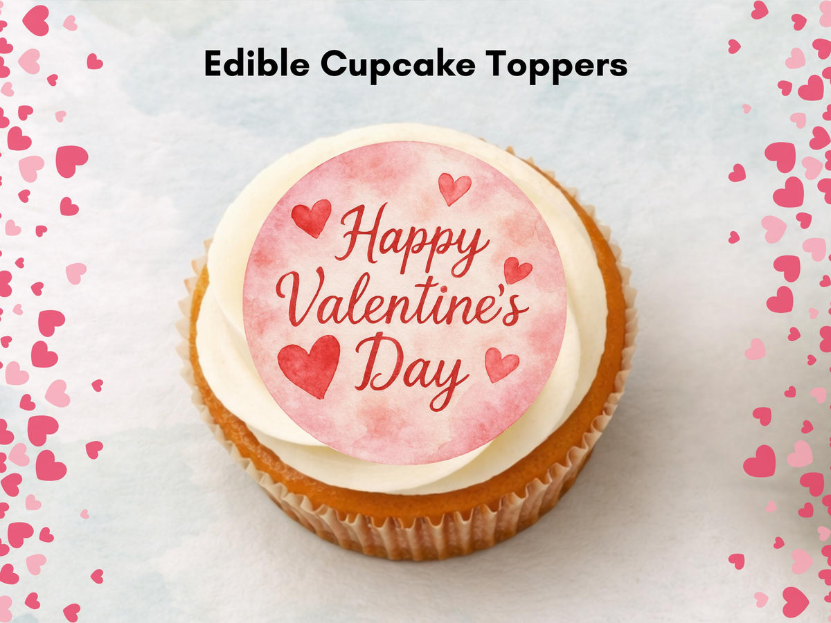 Happy Valentines Day Edible Cupcake Toppers 12 x 2"