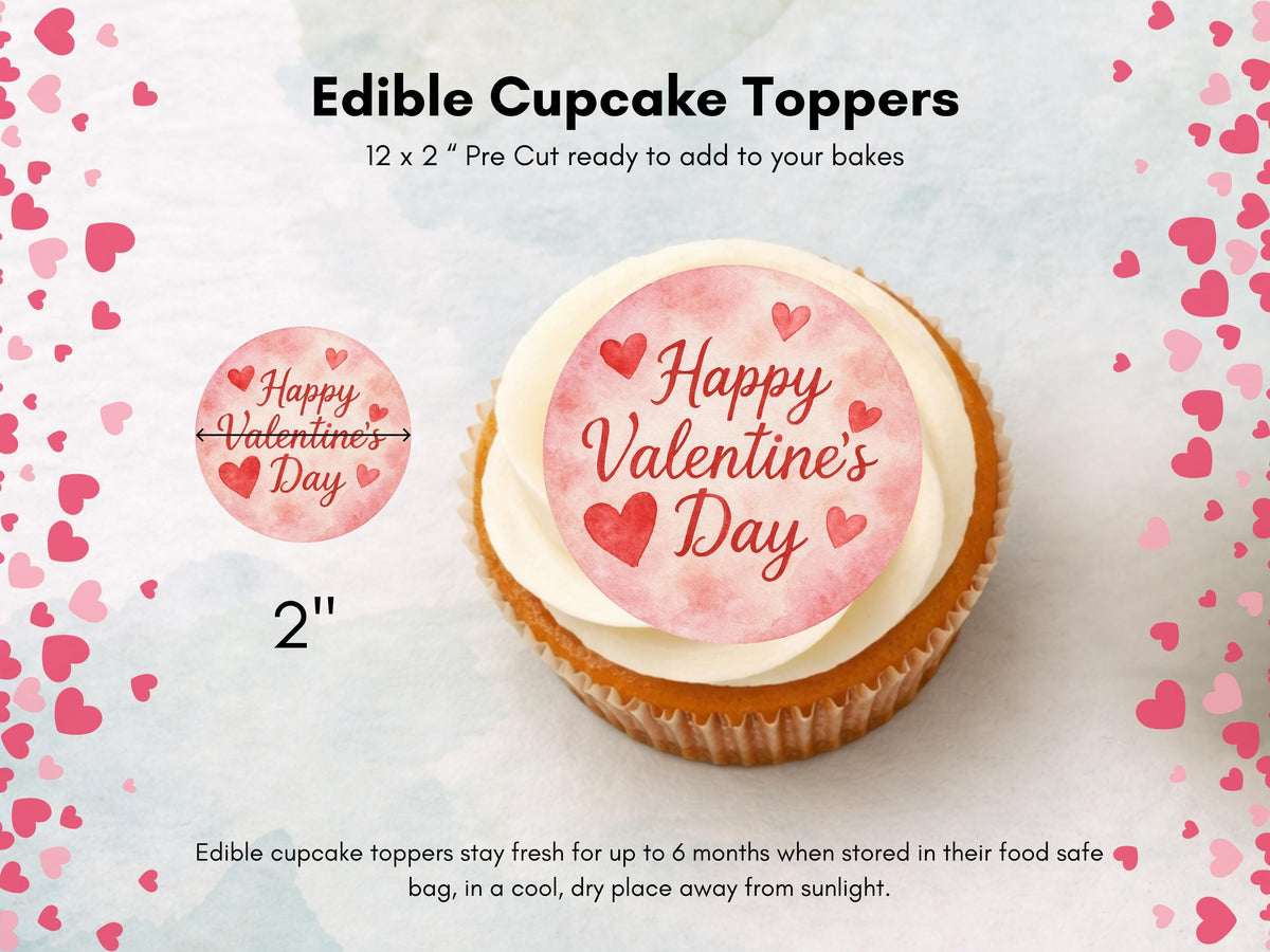Happy Valentines Day Edible Cupcake Toppers 12 x 2"
