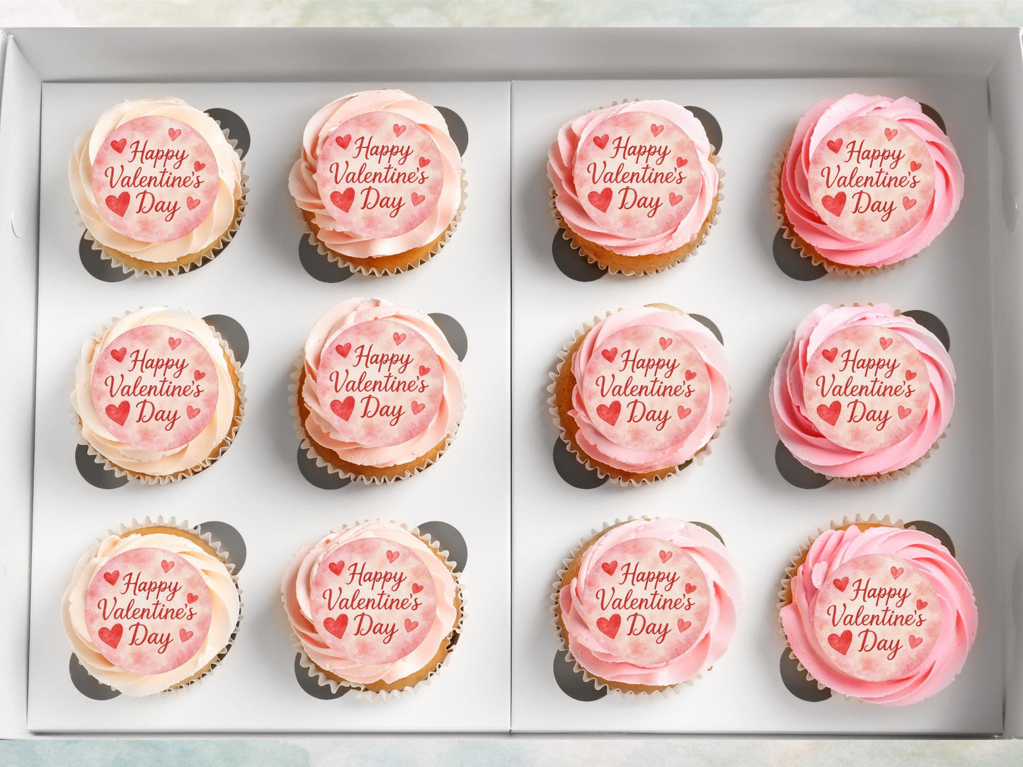 Happy Valentines Day Edible Cupcake Toppers 12 x 2"