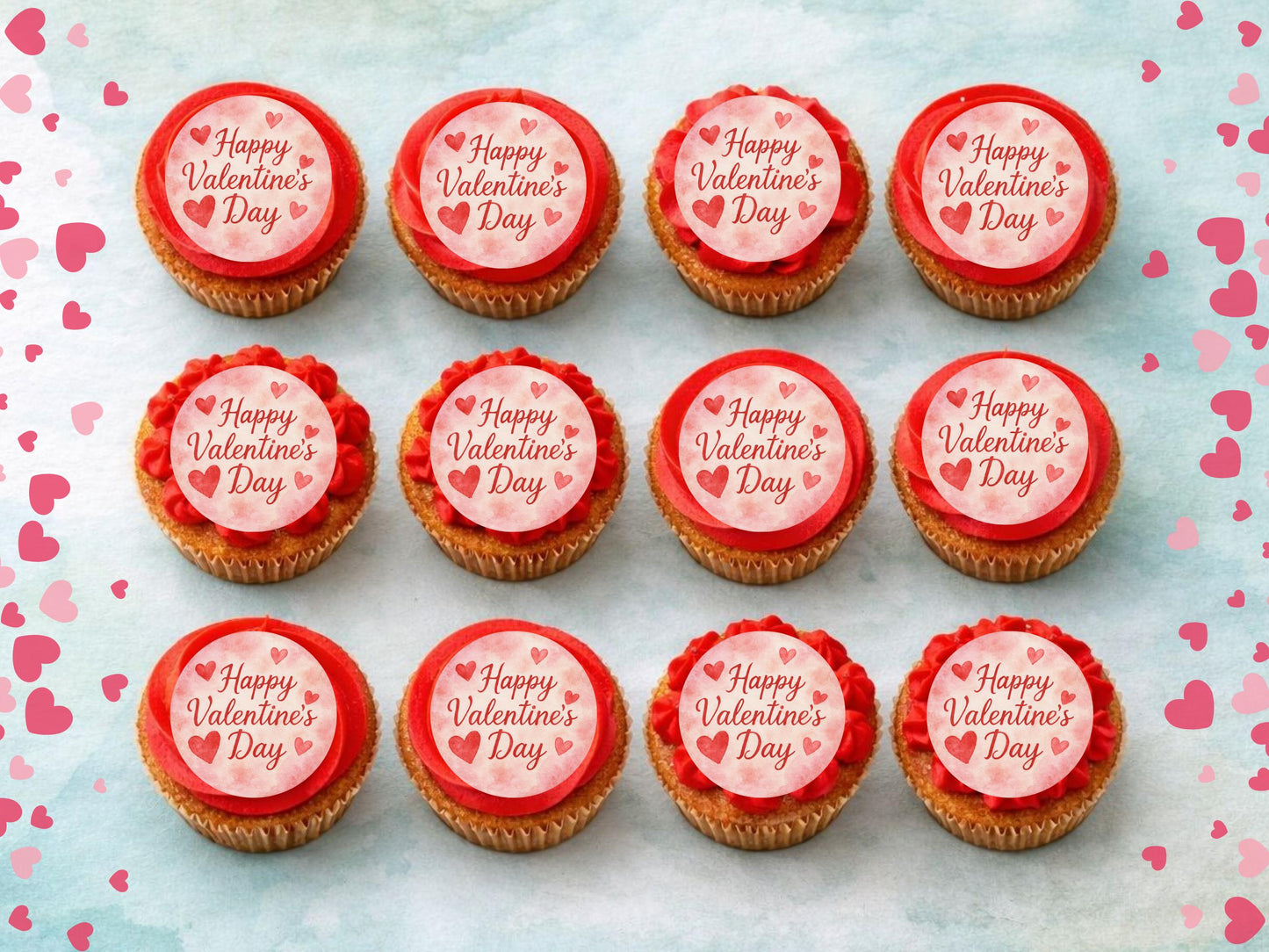 Happy Valentines Day Edible Cupcake Toppers 12 x 2"