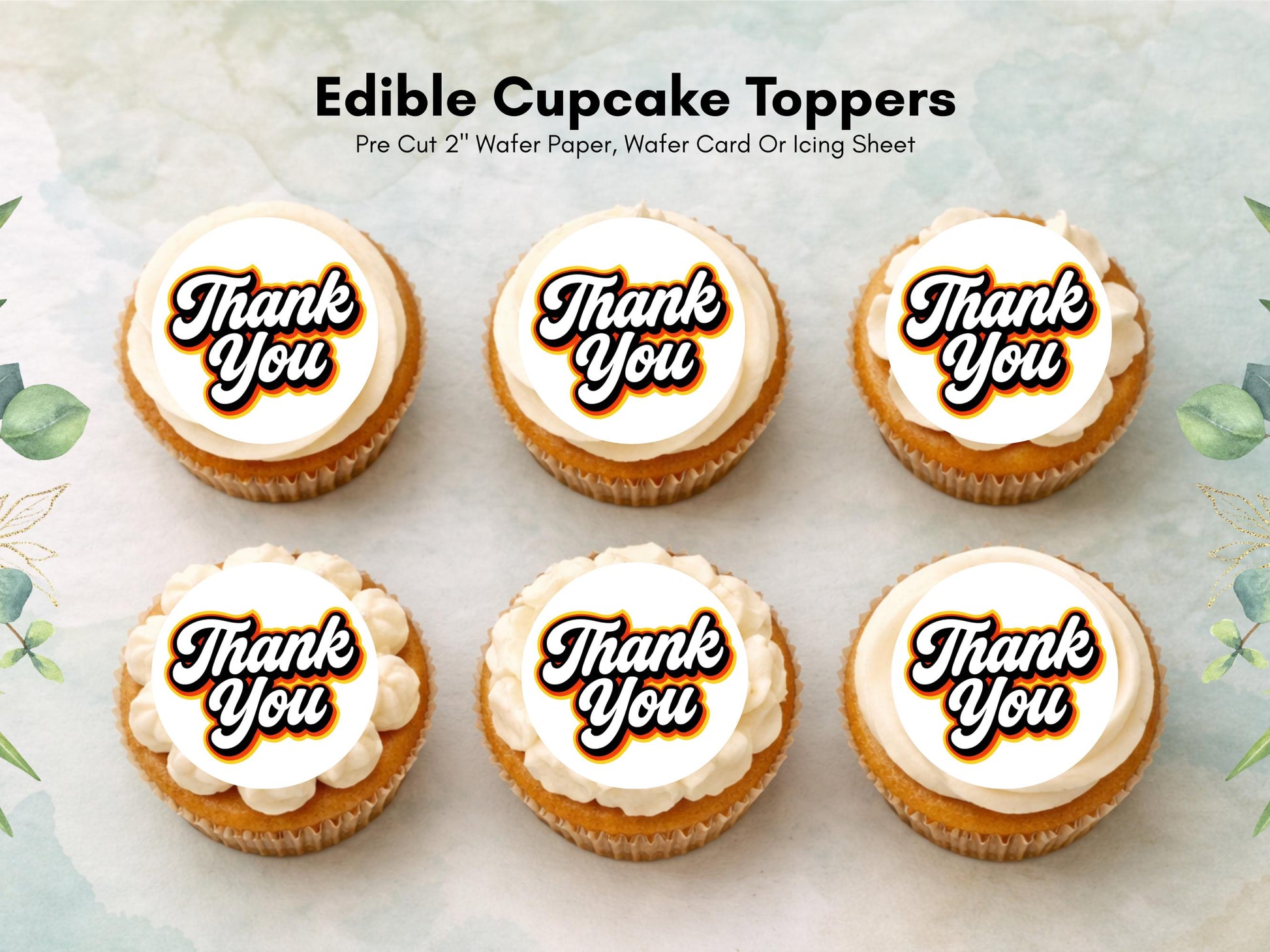 Thank You Edible Cupcake Toppers – 12 x 2" Pre-Cut
