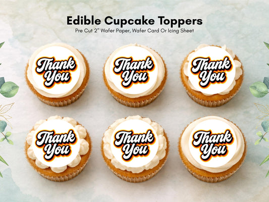 Thank You Edible Cupcake Toppers – 12 x 2" Pre-Cut