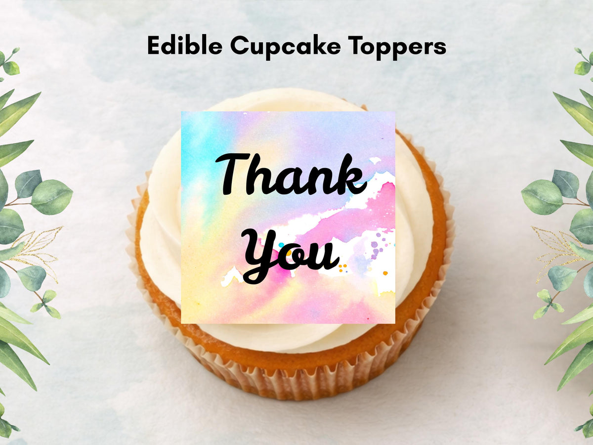 Rainbow Thank You Edible Cupcake Toppers - 2" Square