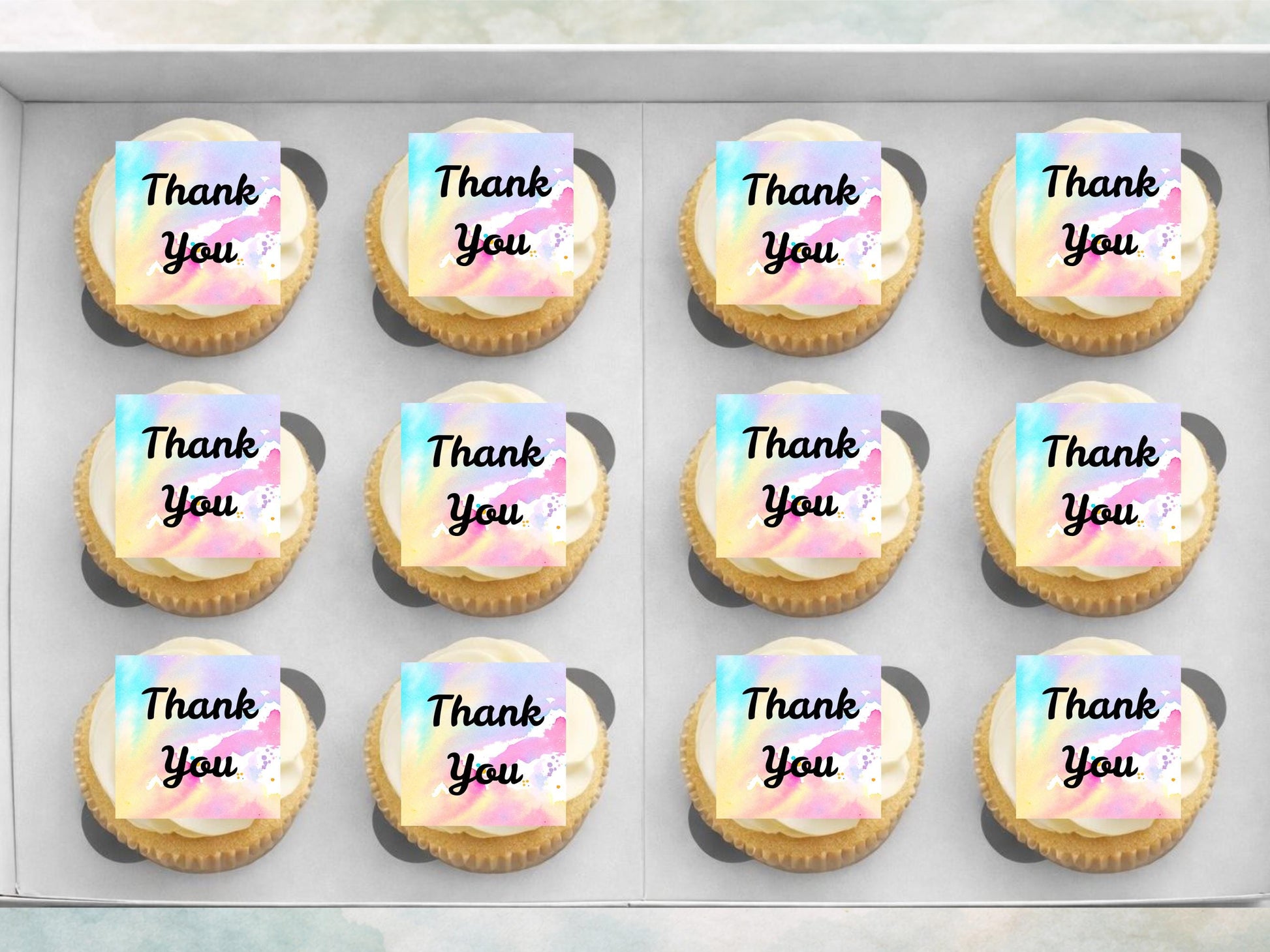Rainbow Thank You Edible Cupcake Toppers – Square Thank you Cake Decoration