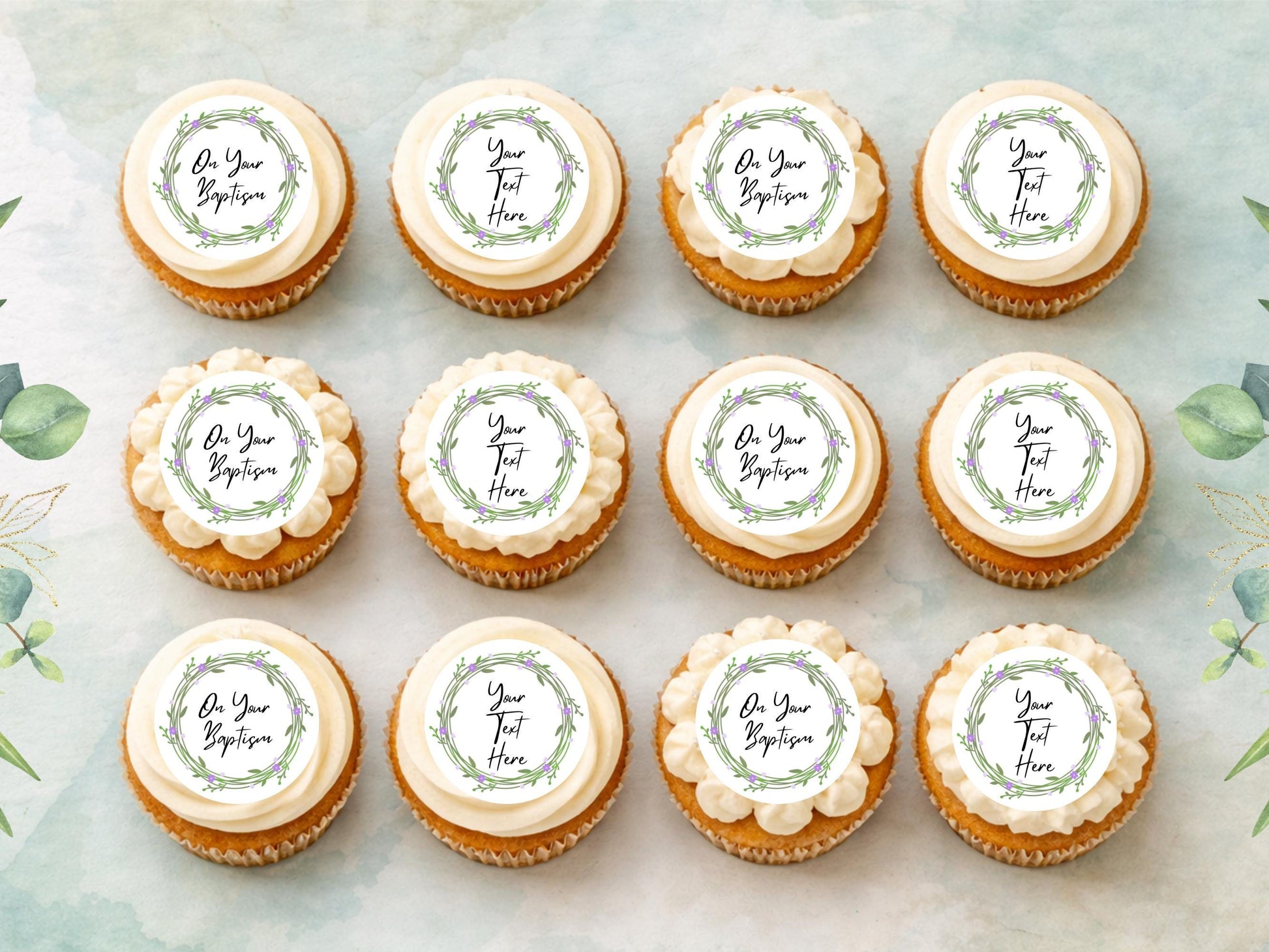 Personalized Edible Cupcake Toppers – Christening, Baptism (Pre-Cut 2")