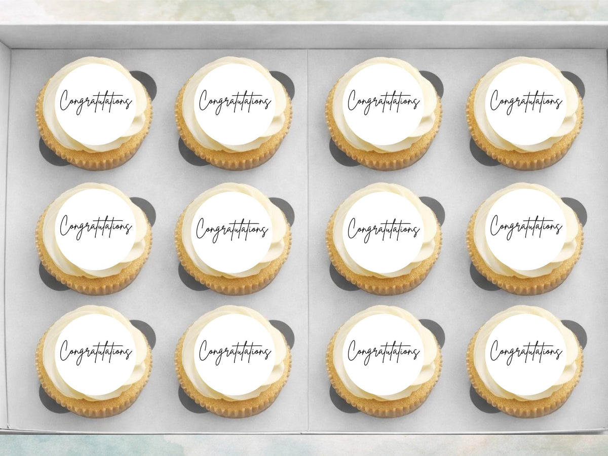 Congratulations Edible Cupcake Toppers – Precut Wafer Paper, Card, or Icing