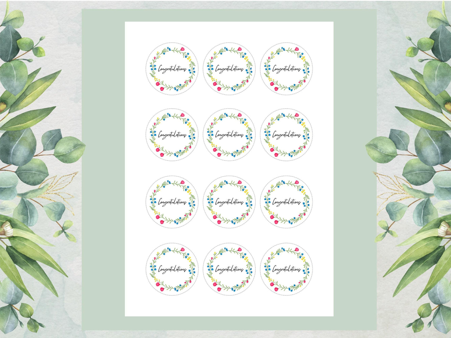 Congratulations Edible Cupcake Toppers – 12 x 2" Pre-cut (Wafer Paper, Card or Icing Sheet)