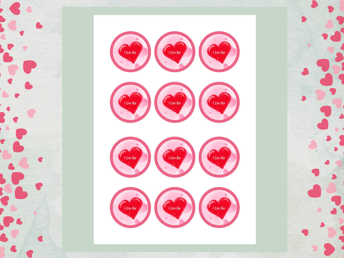 Heart Valentines Day Edible Cupcake Toppers, I Love You Valentine Toppers