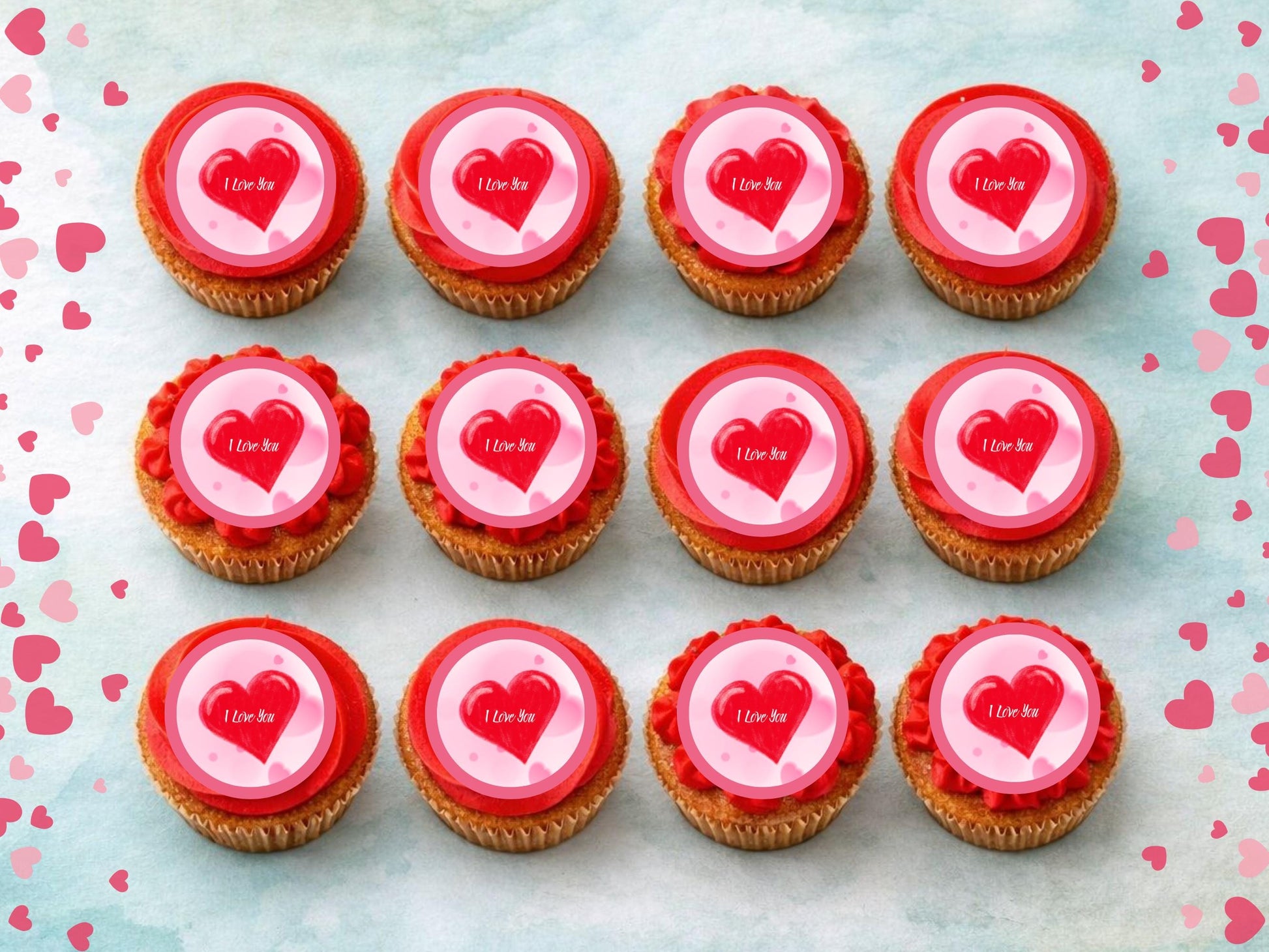 Heart Valentines Day Edible Cupcake Toppers, I Love You Valentine Toppers