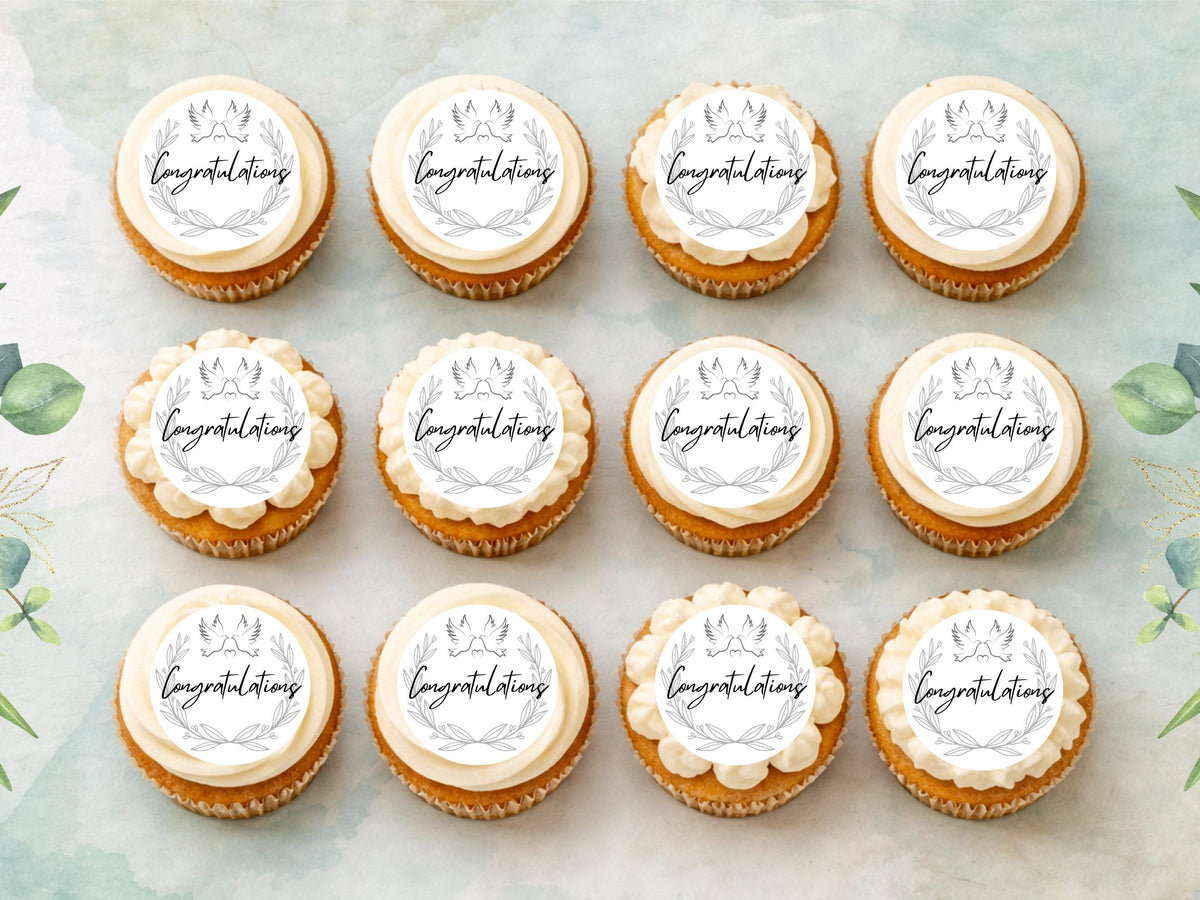 Congratulations Edible Cupcake Toppers 12 x 2" Precut Wafer Paper, Card or Icing Sheet