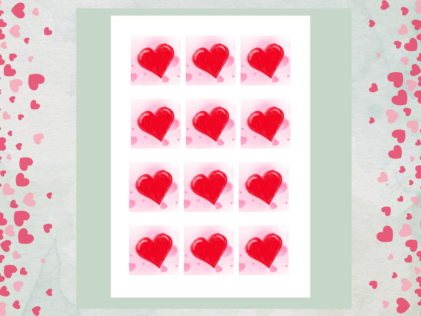 Love Heart Edible Cupcake Toppers 12 x 2" Squares, Valentines Cake Topper