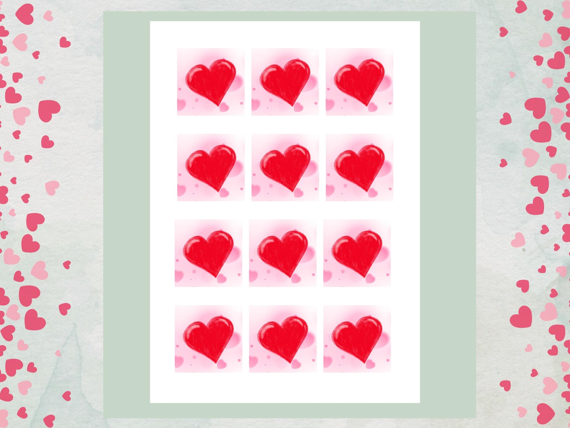 Love Heart Edible Cupcake Toppers 12 x 2" Squares, Valentines Cake Topper