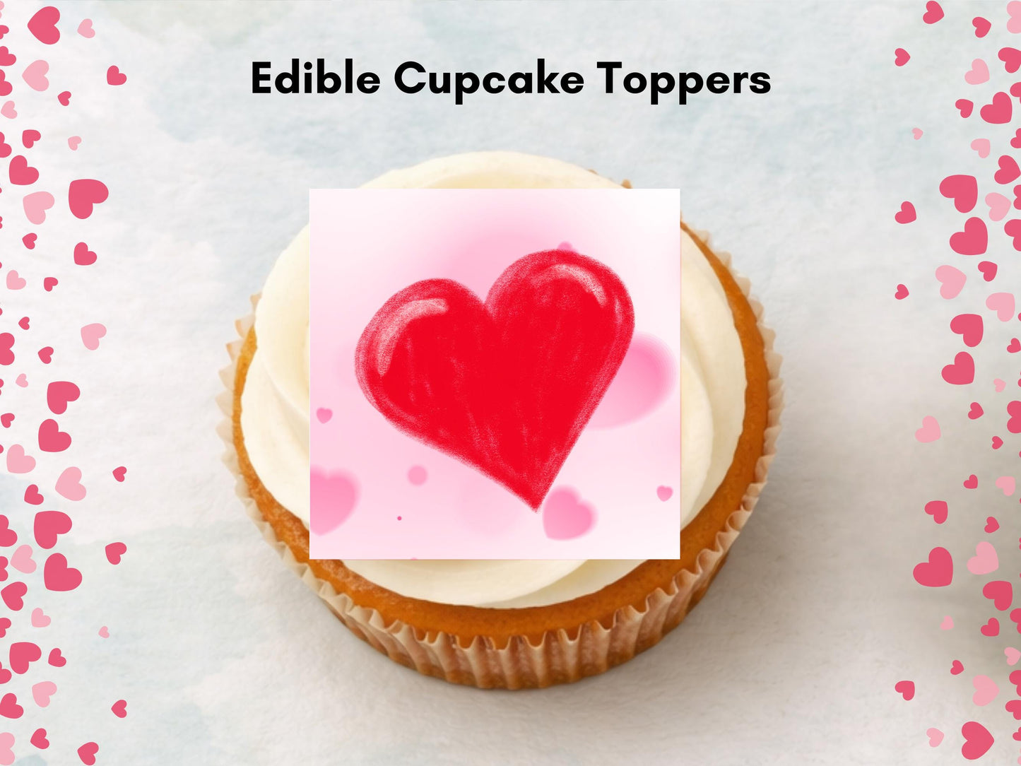 Love Heart Edible Cupcake Toppers 12 x 2" Squares, Valentines Cake Topper