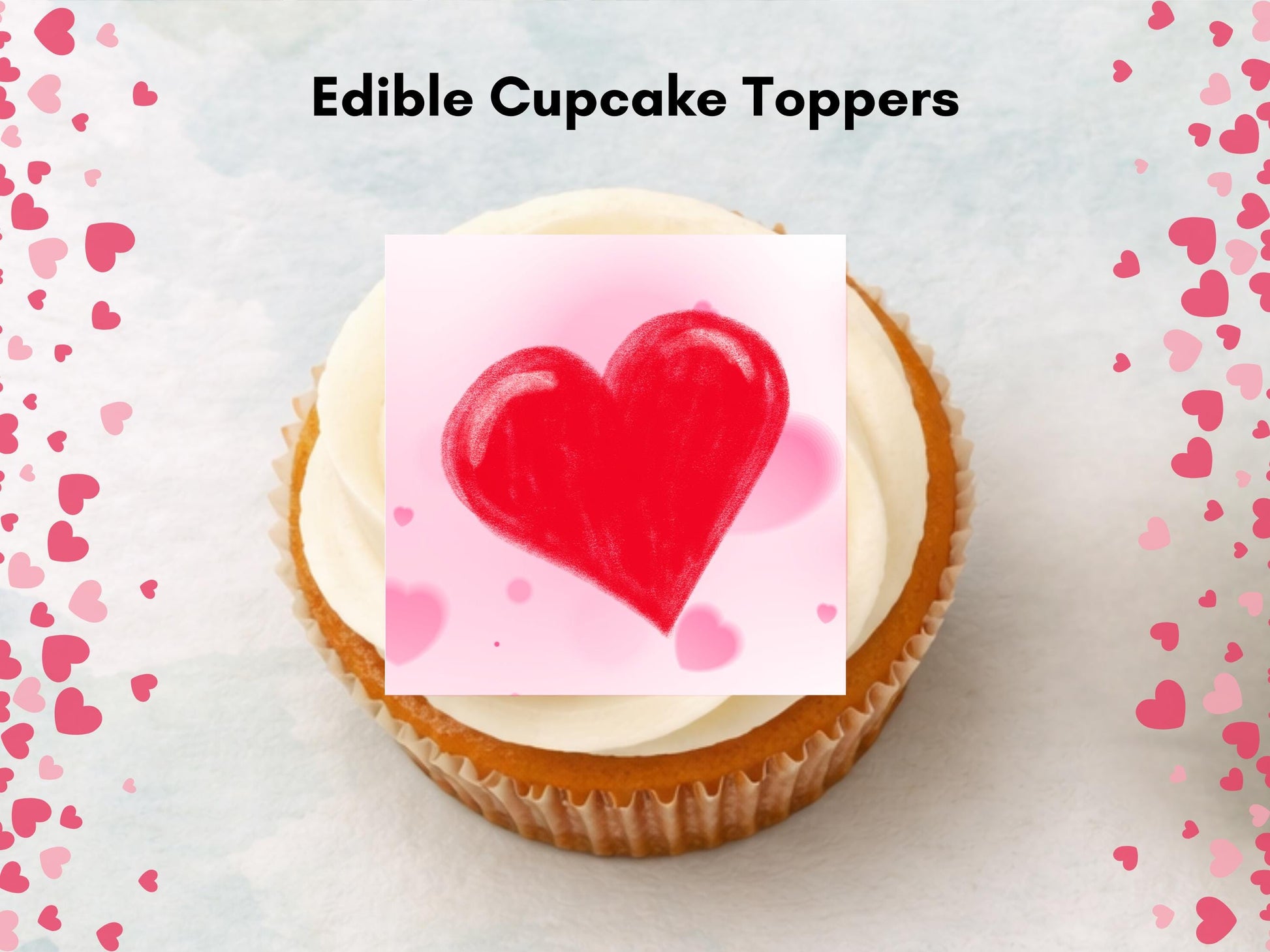 Love Heart Edible Cupcake Toppers 12 x 2" Squares, Valentines Cake Topper
