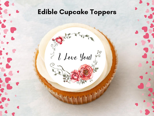 I Love You Edible Cupcake Toppers 12 x 2", Valentine's Day Cake Toppers