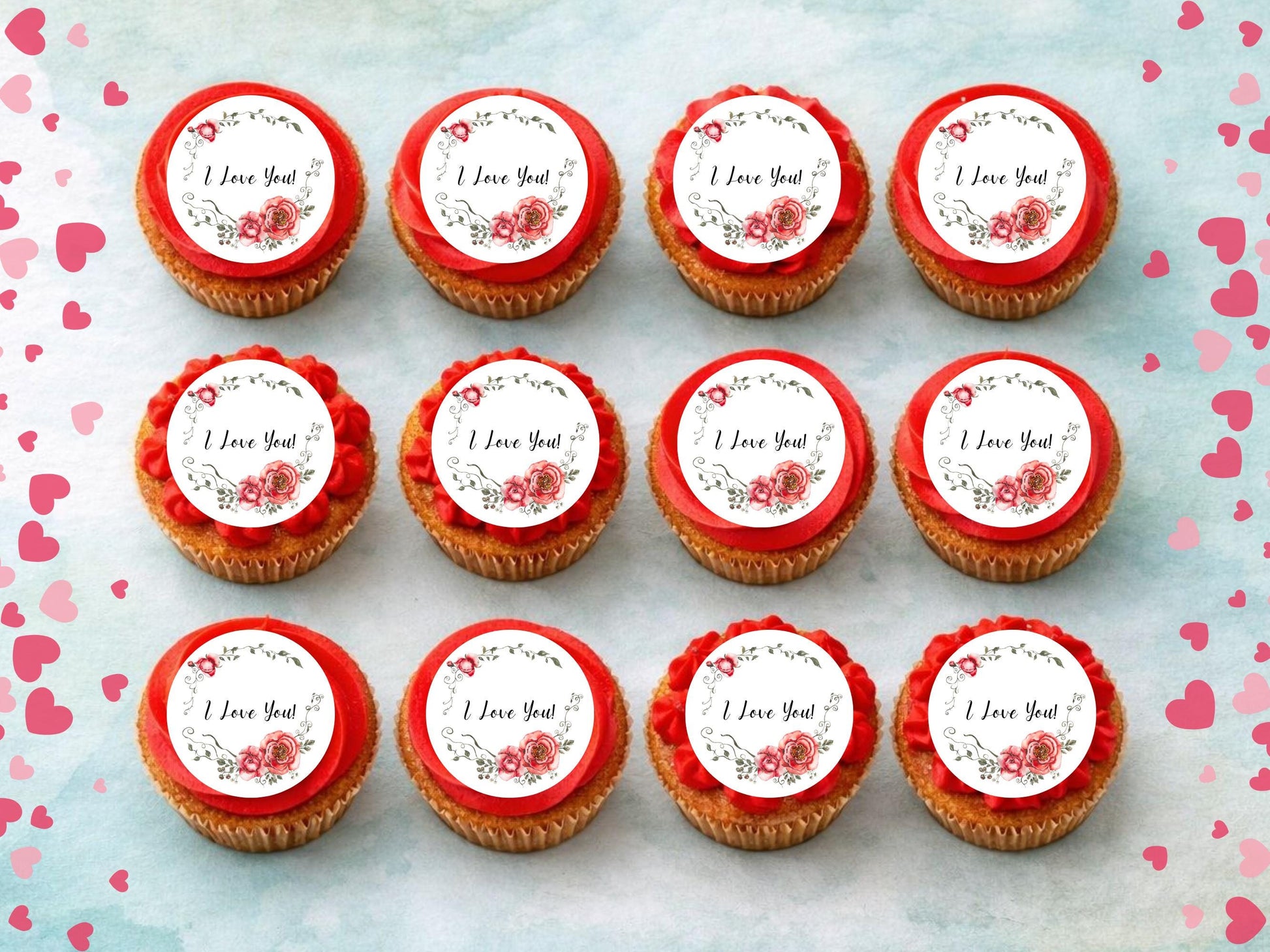 I Love You Edible Cupcake Toppers 12 x 2", Valentine's Day Cake Toppers